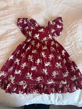 kate quinn Burgundy Cupid Print Ruffle-Sleeve Dress